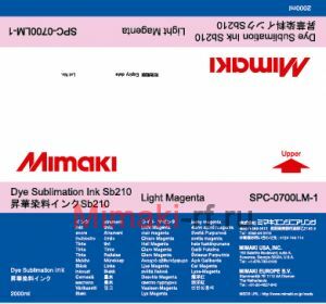 Текстильные чернила SB210 сублимационные 2000 мл Mimaki SPC-0700LM-1 Light Magenta